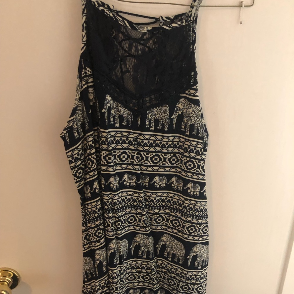 Navy blue dress with elephant design